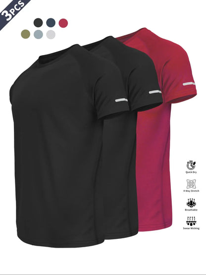 Reflective Sportswear T-Shirt, Breathable Quick-Dry Short Sleeve Crew Neck, Lightweight Men'S Athletic Tee, Ideal for Outdoor Activities