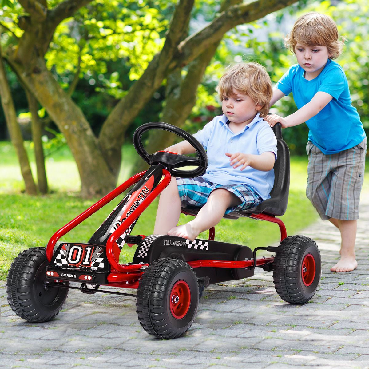 Gokart Mit Verstellbarem Sitz & Handbremse Tretauto Bis 30Kg Belastbar Pedal Go Cart