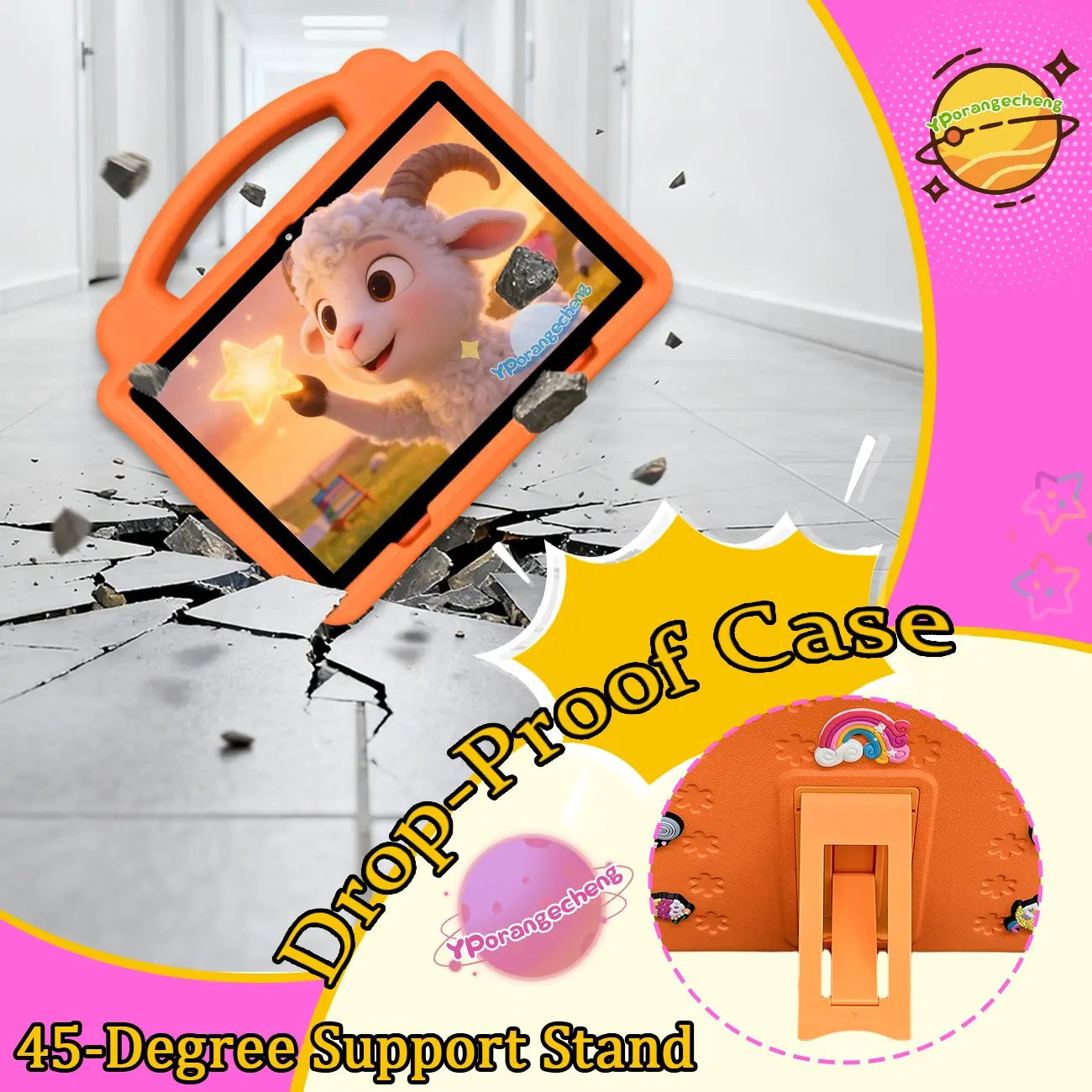 10.1 Inch Android Tablet for Education and Entertainment, Student Tablets, 64GB Expandable to 1Tb, 5G Wifi, HD Display with Parental Controls and Eva Case, Perfect Holiday Gift,No Adapter Included, Pink/Blue/Green/Orange
