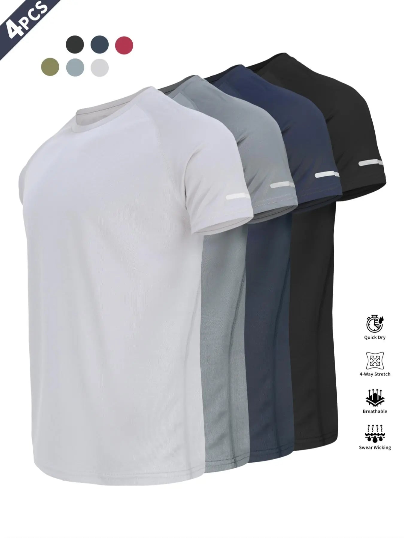 Reflective Sportswear T-Shirt, Breathable Quick-Dry Short Sleeve Crew Neck, Lightweight Men'S Athletic Tee, Ideal for Outdoor Activities