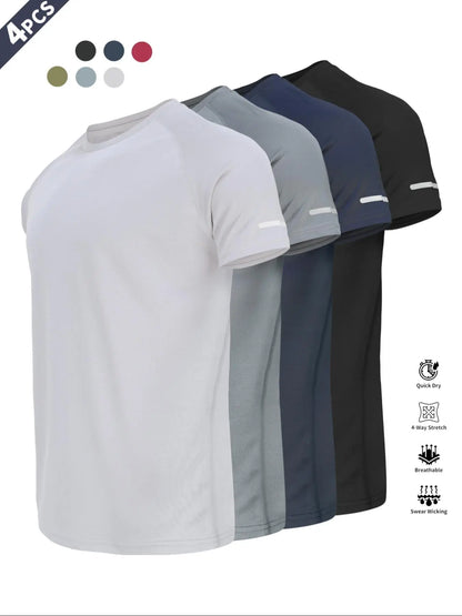 Reflective Sportswear T-Shirt, Breathable Quick-Dry Short Sleeve Crew Neck, Lightweight Men'S Athletic Tee, Ideal for Outdoor Activities