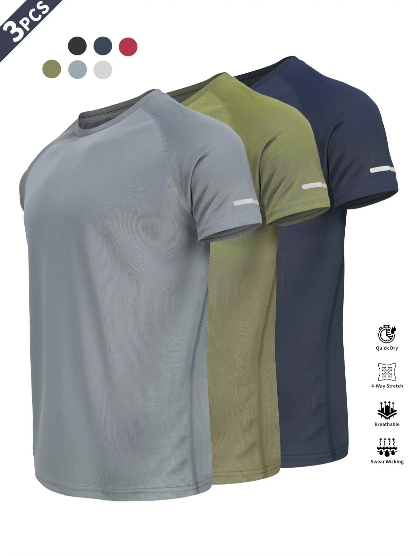 Reflective Sportswear T-Shirt, Breathable Quick-Dry Short Sleeve Crew Neck, Lightweight Men'S Athletic Tee, Ideal for Outdoor Activities