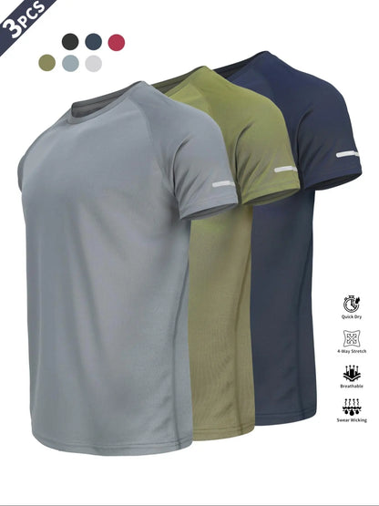 Reflective Sportswear T-Shirt, Breathable Quick-Dry Short Sleeve Crew Neck, Lightweight Men'S Athletic Tee, Ideal for Outdoor Activities