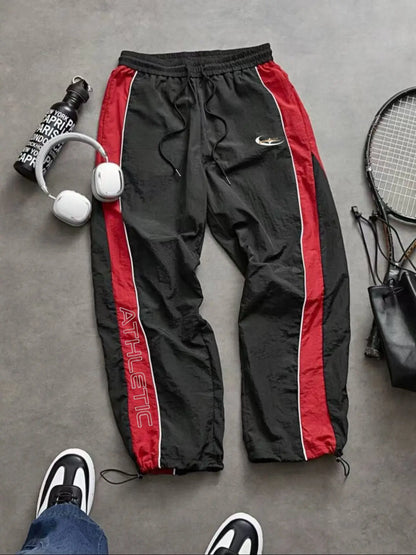 Men'S Casual Sporty Long Pants, Athleisure Pants, Loose Fit Elastic Cuff, Fashionable Print, Lightweight Fabric, Perfect for Daily Wear