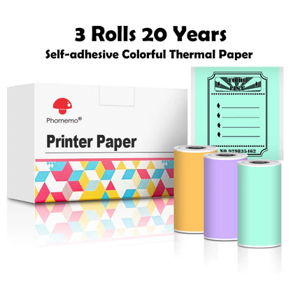 Thermal Paper for T02/M02X Portable Printer Self-Adheisve Labels Sticky Fit DIY Photo Texts Study Notes 53Mm Printing