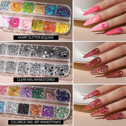 Fandamei Nagelkunst-Set, Nageldesign-Werkzeugset Mit Nagelkunstpinseln, Nagelpunktierungswerkzeugen, Feinem Glitzer, Nagelschmetterling, Nagelherz-Glitzer-Pailletten, Nagelfolienflocken, Nagelkunst-St