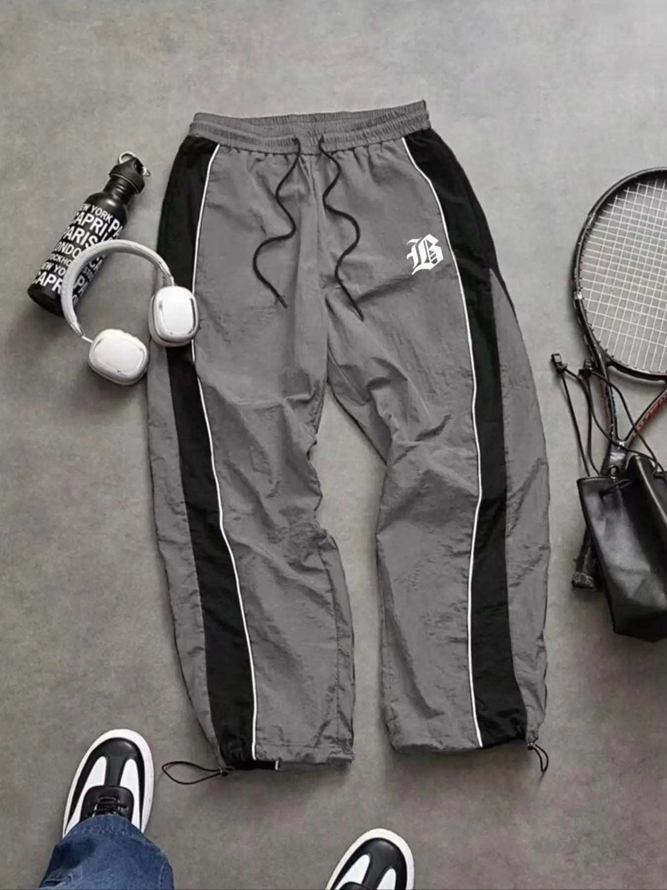 Men'S Casual Sporty Long Pants, Athleisure Pants, Loose Fit Elastic Cuff, Fashionable Print, Lightweight Fabric, Perfect for Daily Wear