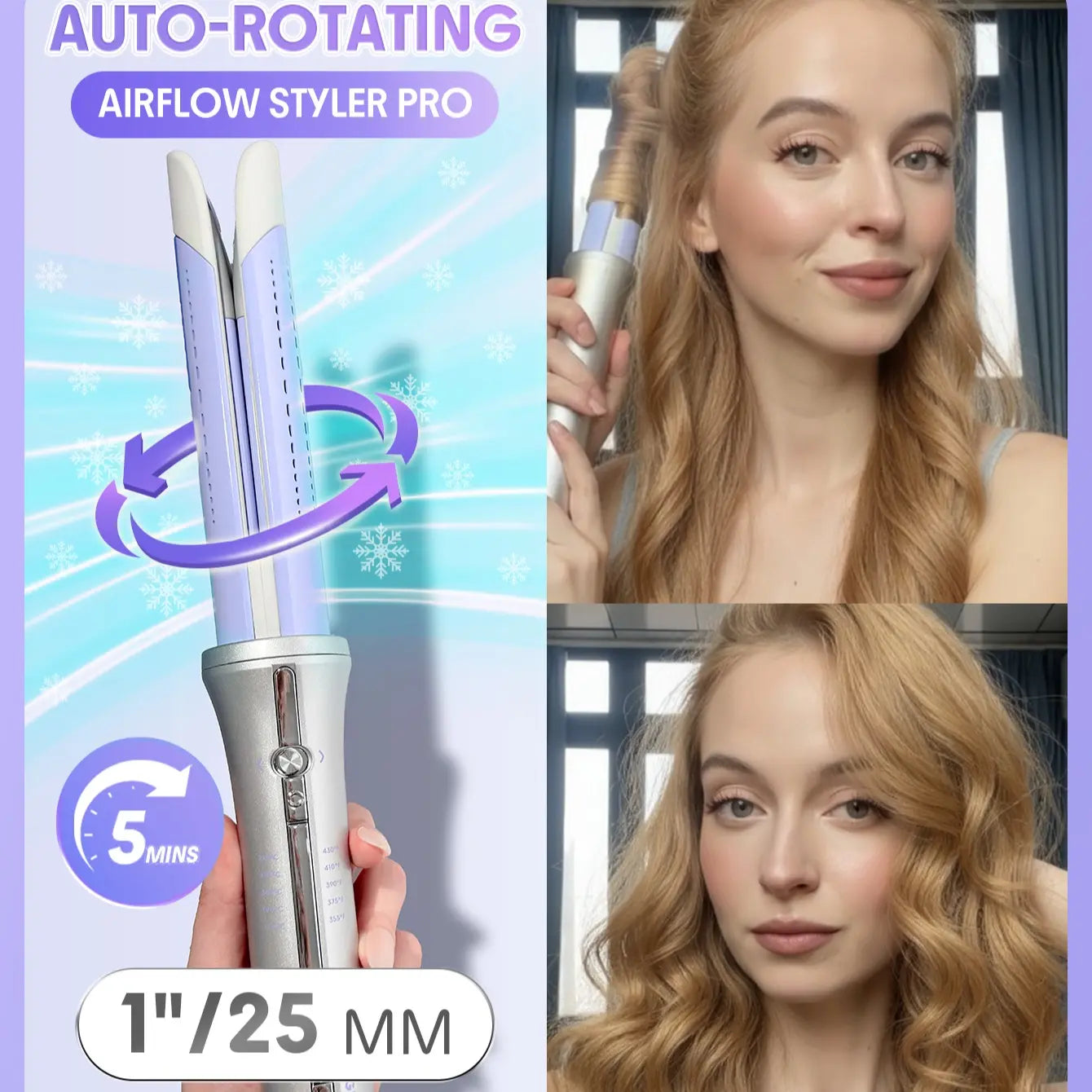 SHEGLAM HAIR One Touch Airflow Styler Pro-Silver Purple, Cool Air Auto Rotating Curling Iron, 5 Min Quick Styling, 360° Cooling Airflow, One Touch, Long Lasting, 5 Temps, anti Scald, Auto Off, All Hair Types, US Plug-Coachella-#Summervibes-Mothersdaygift