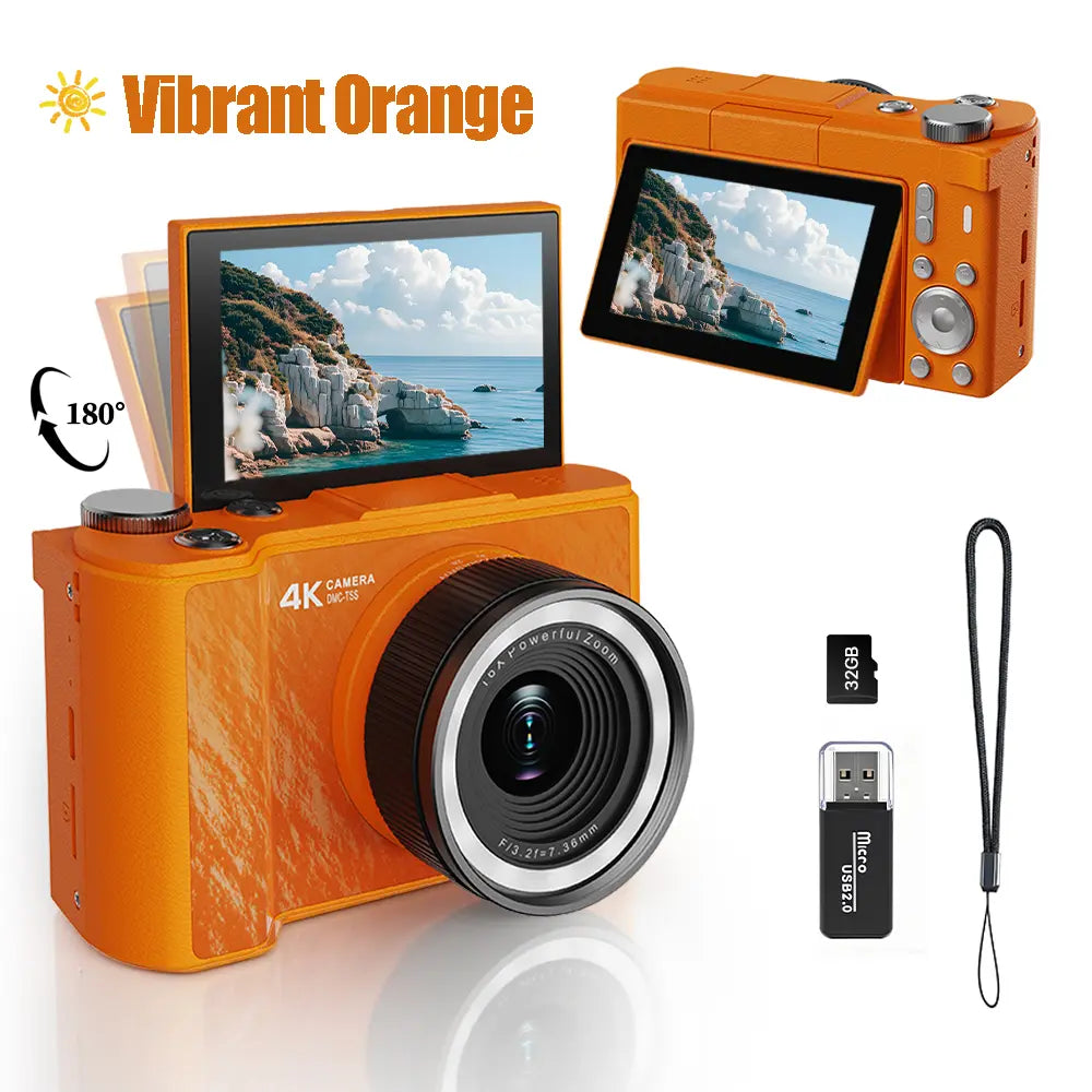 Digital Camera for Photography, Y2K Foldable Screen Portable Vlogging Camera with 32GB SD Card, Wrist Strap, Self Timer, Smooth Video Vlogging Camera, Ideal Gift for Girls, Boys Teenagers, and Beginners, Birthday Christmas Valentine'S Day Gift