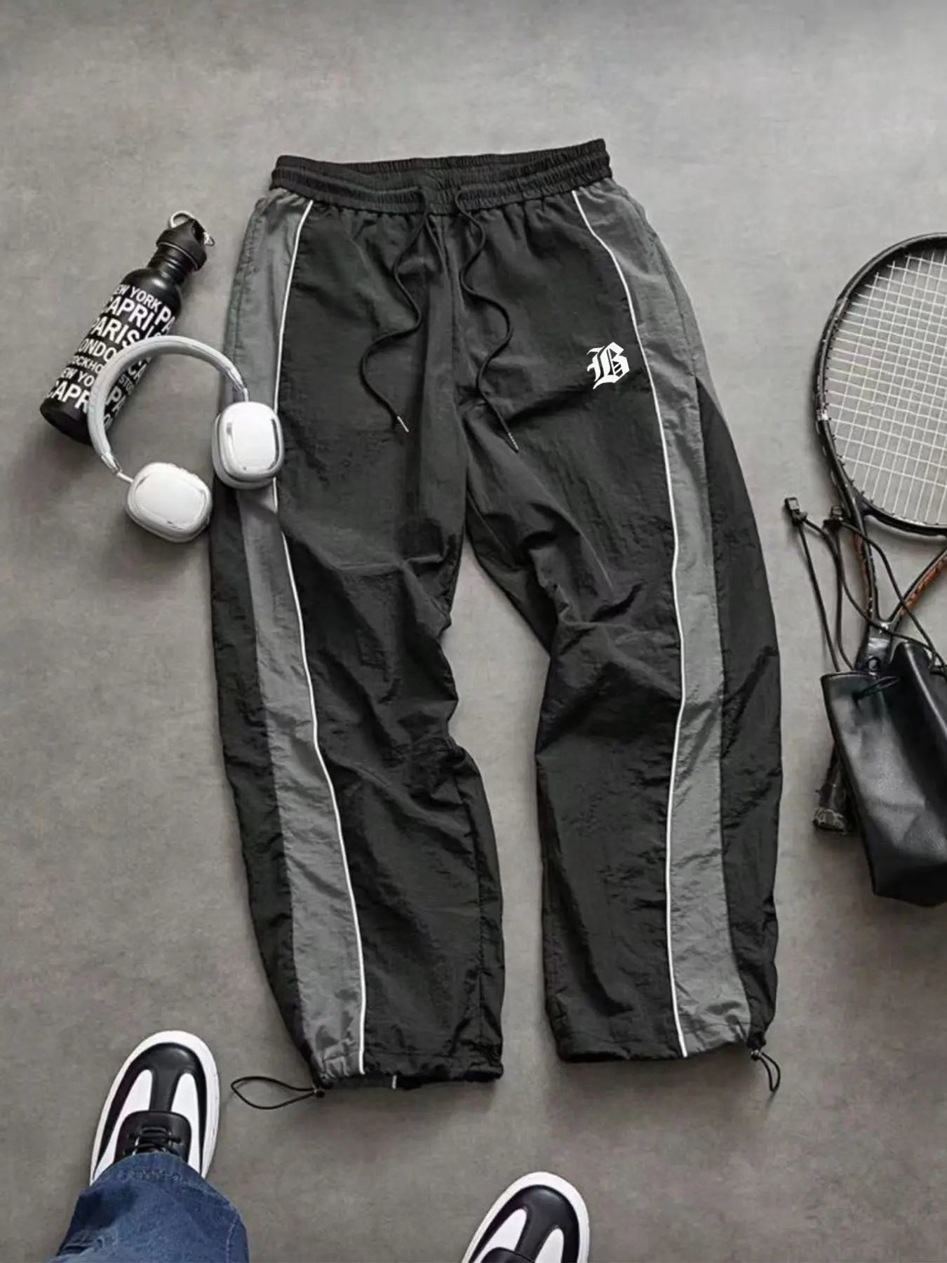 Men'S Casual Sporty Long Pants, Athleisure Pants, Loose Fit Elastic Cuff, Fashionable Print, Lightweight Fabric, Perfect for Daily Wear