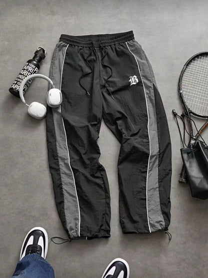 Men'S Casual Sporty Long Pants, Athleisure Pants, Loose Fit Elastic Cuff, Fashionable Print, Lightweight Fabric, Perfect for Daily Wear