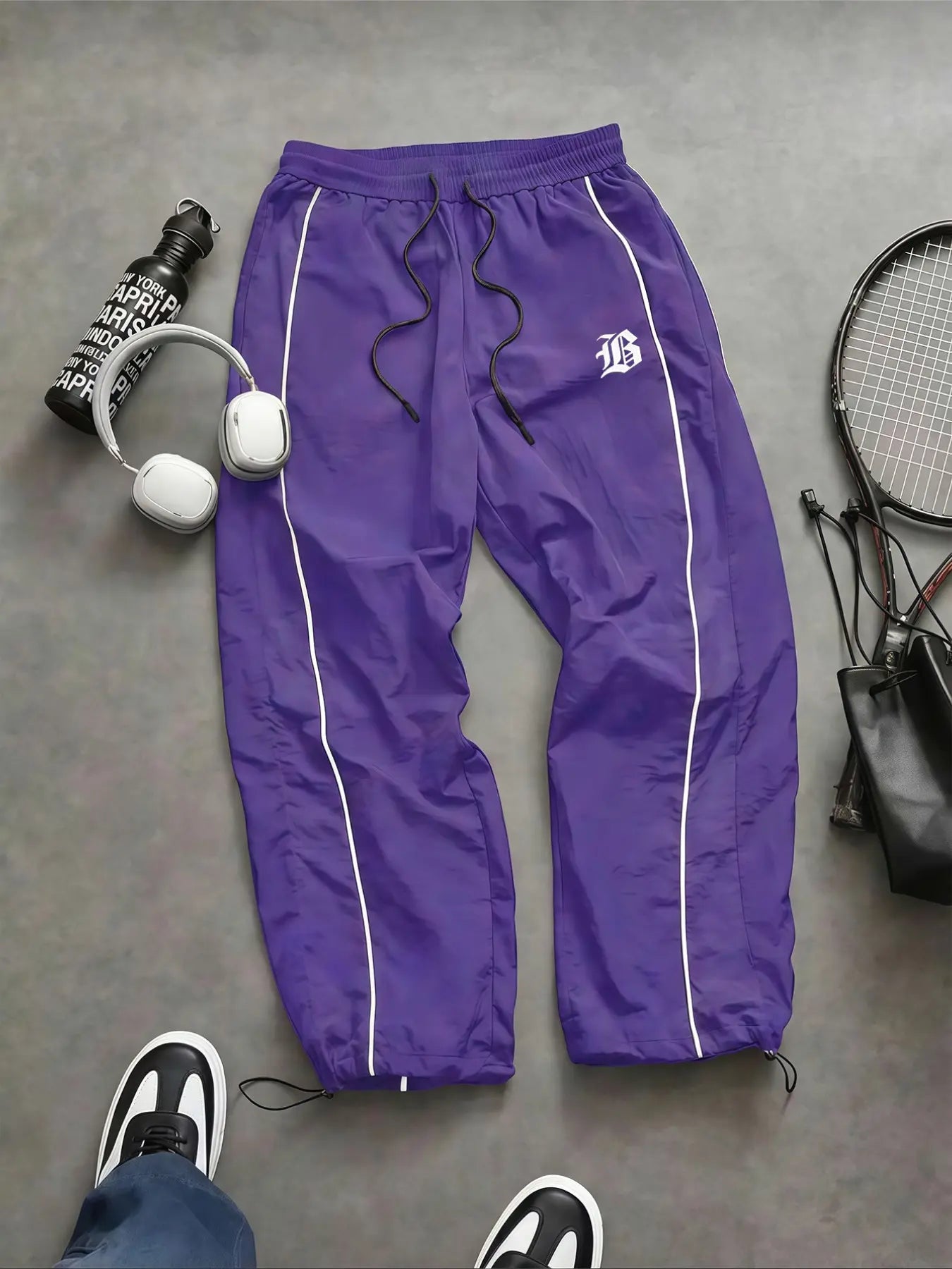 Men'S Casual Sporty Long Pants, Athleisure Pants, Loose Fit Elastic Cuff, Fashionable Print, Lightweight Fabric, Perfect for Daily Wear