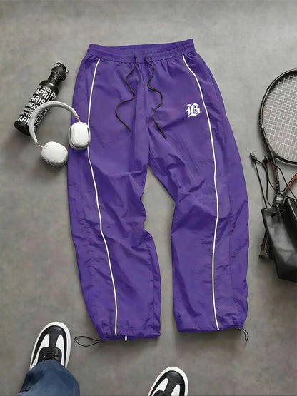 Men'S Casual Sporty Long Pants, Athleisure Pants, Loose Fit Elastic Cuff, Fashionable Print, Lightweight Fabric, Perfect for Daily Wear