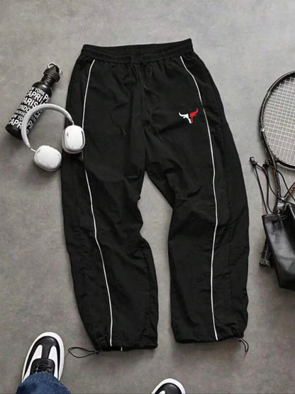 Men'S Casual Sporty Long Pants, Athleisure Pants, Loose Fit Elastic Cuff, Fashionable Print, Lightweight Fabric, Perfect for Daily Wear