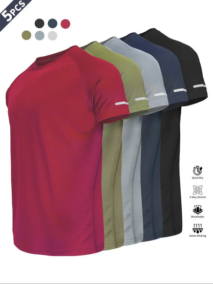 Reflective Sportswear T-Shirt, Breathable Quick-Dry Short Sleeve Crew Neck, Lightweight Men'S Athletic Tee, Ideal for Outdoor Activities