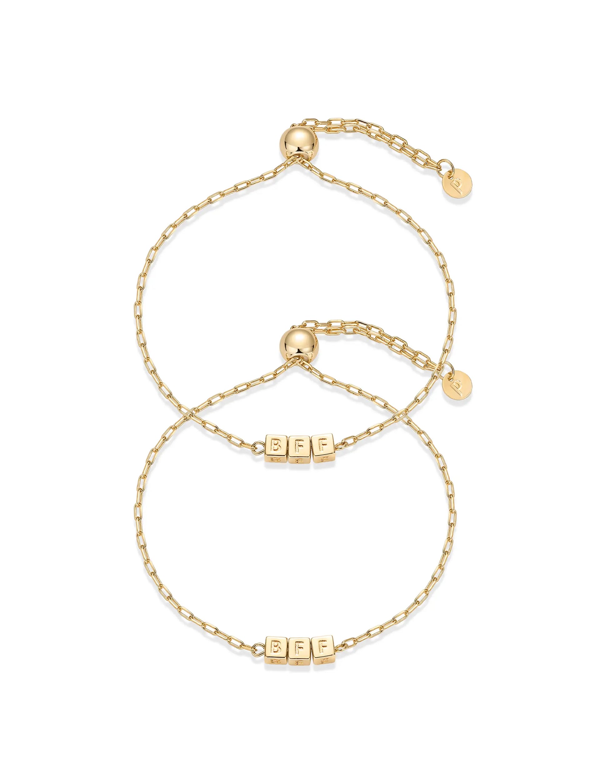 PAVOI 14K Gold Plated Adjustable Matching Bracelets for Women – Heart Charm and BFF Friendship Styles