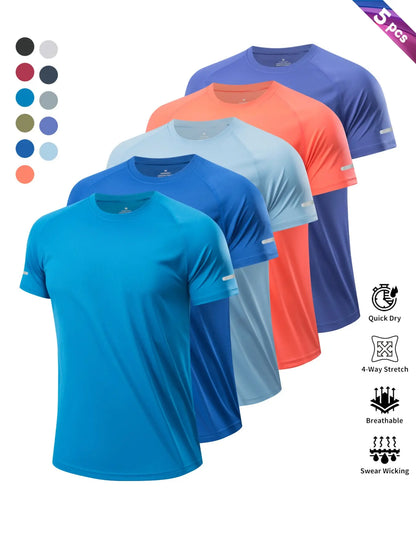 Reflective Sportswear T-Shirt, Breathable Quick-Dry Short Sleeve Crew Neck, Lightweight Men'S Athletic Tee, Ideal for Outdoor Activities