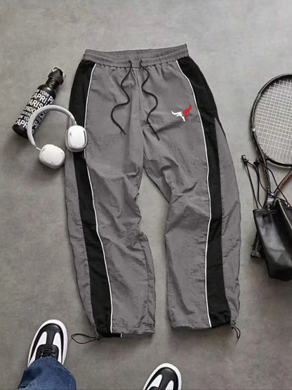 Men'S Casual Sporty Long Pants, Athleisure Pants, Loose Fit Elastic Cuff, Fashionable Print, Lightweight Fabric, Perfect for Daily Wear