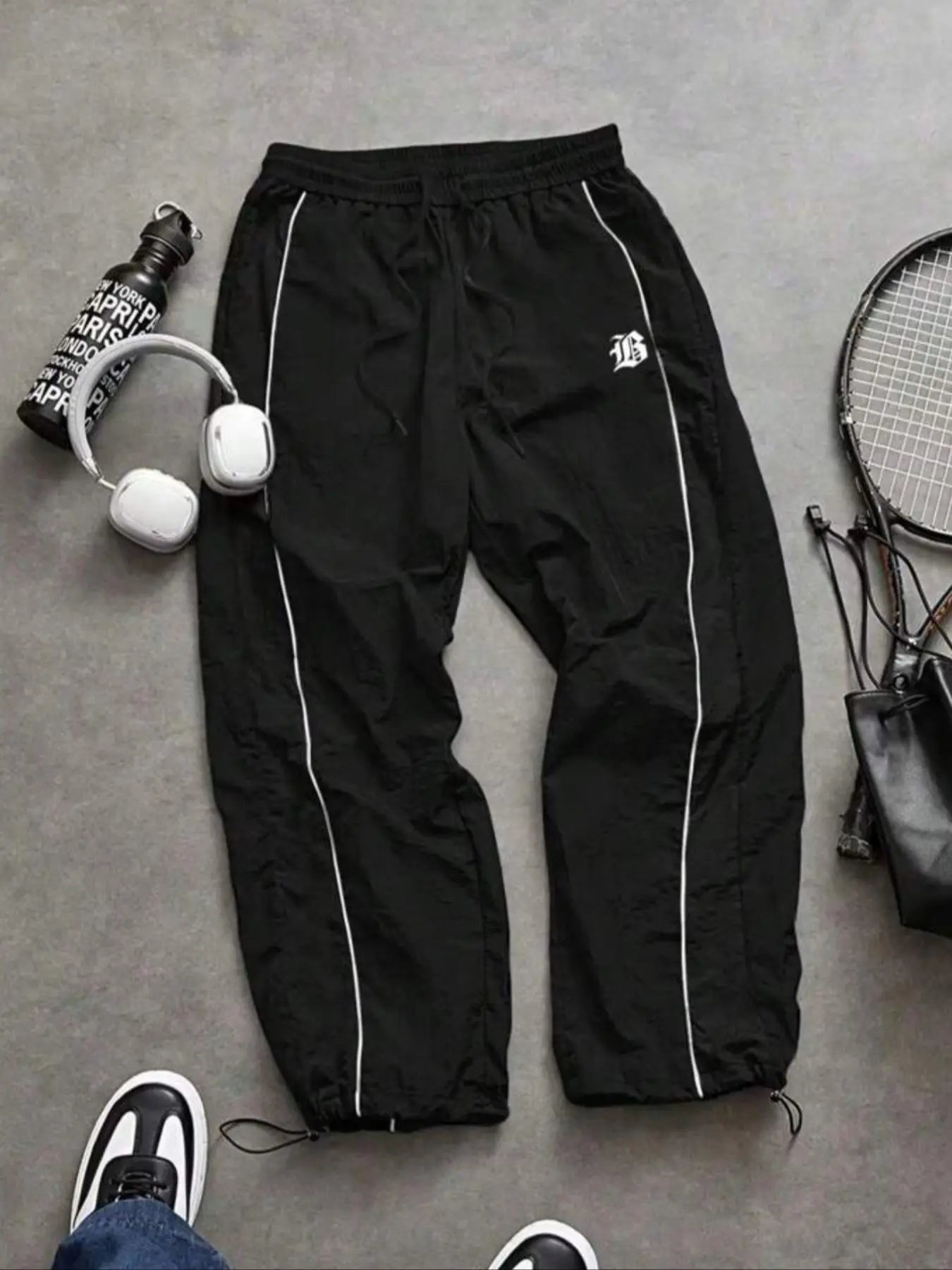 Men'S Casual Sporty Long Pants, Athleisure Pants, Loose Fit Elastic Cuff, Fashionable Print, Lightweight Fabric, Perfect for Daily Wear