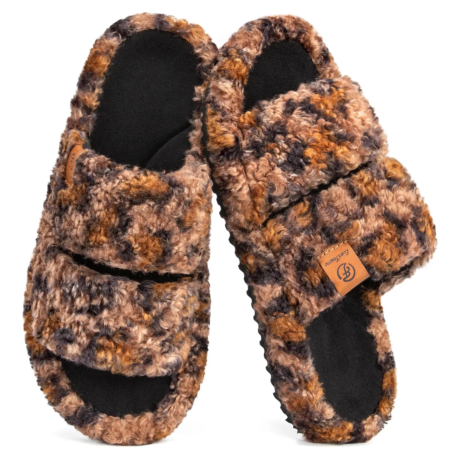 Everfoams Women'S Fuzzy Open-Toe Slippers – Stylish Classic Slides with Soft Memory Foam, Non-Slip Rubber Sole, Perfect Cozy Footwear ,Girl Fur Flipflop Walking Shoes Fluffy Modern Sleeper Slip on Clog, Gifts for Mom, Summervibes, Mother'S Day Gift