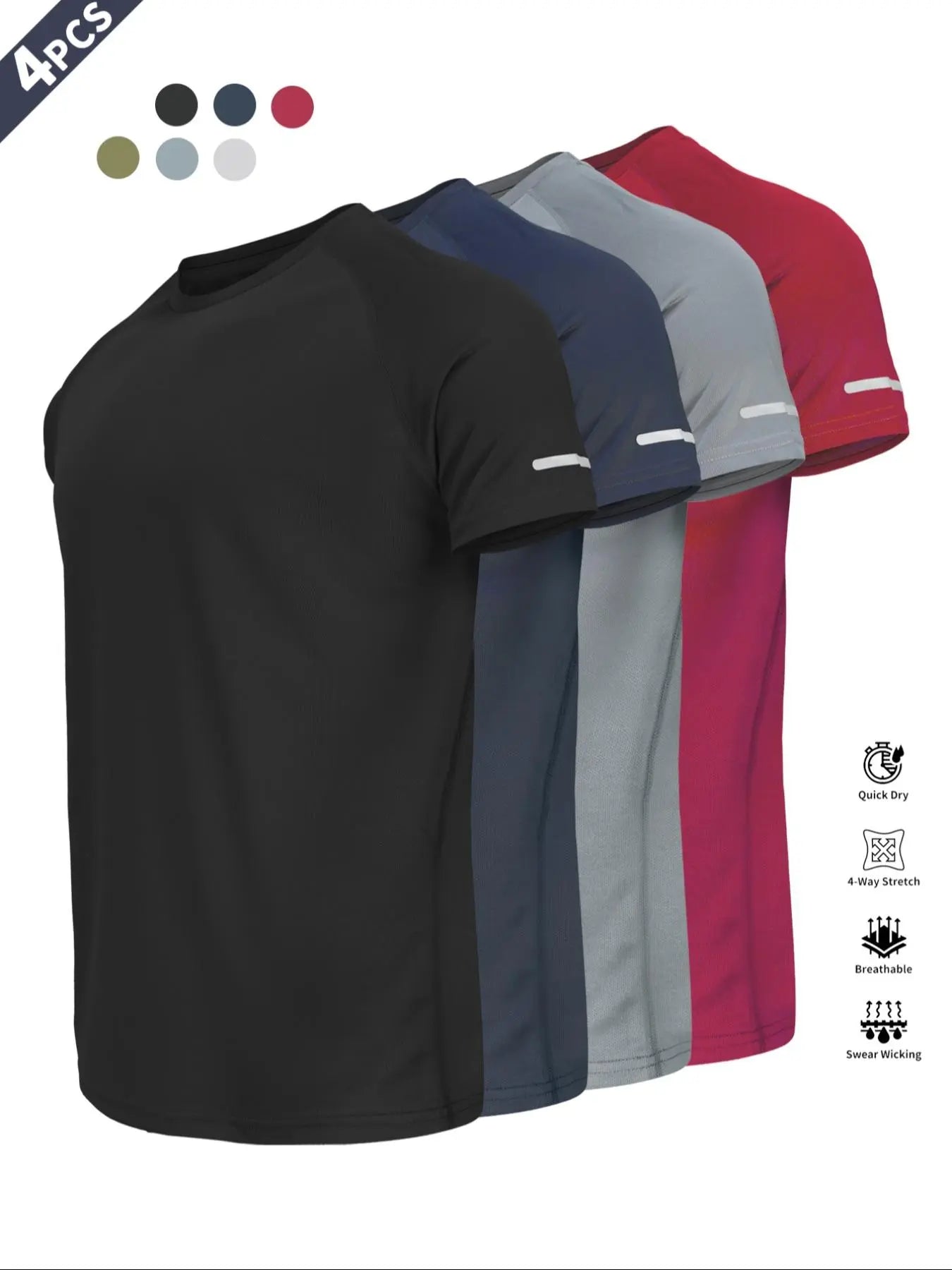 Reflective Sportswear T-Shirt, Breathable Quick-Dry Short Sleeve Crew Neck, Lightweight Men'S Athletic Tee, Ideal for Outdoor Activities