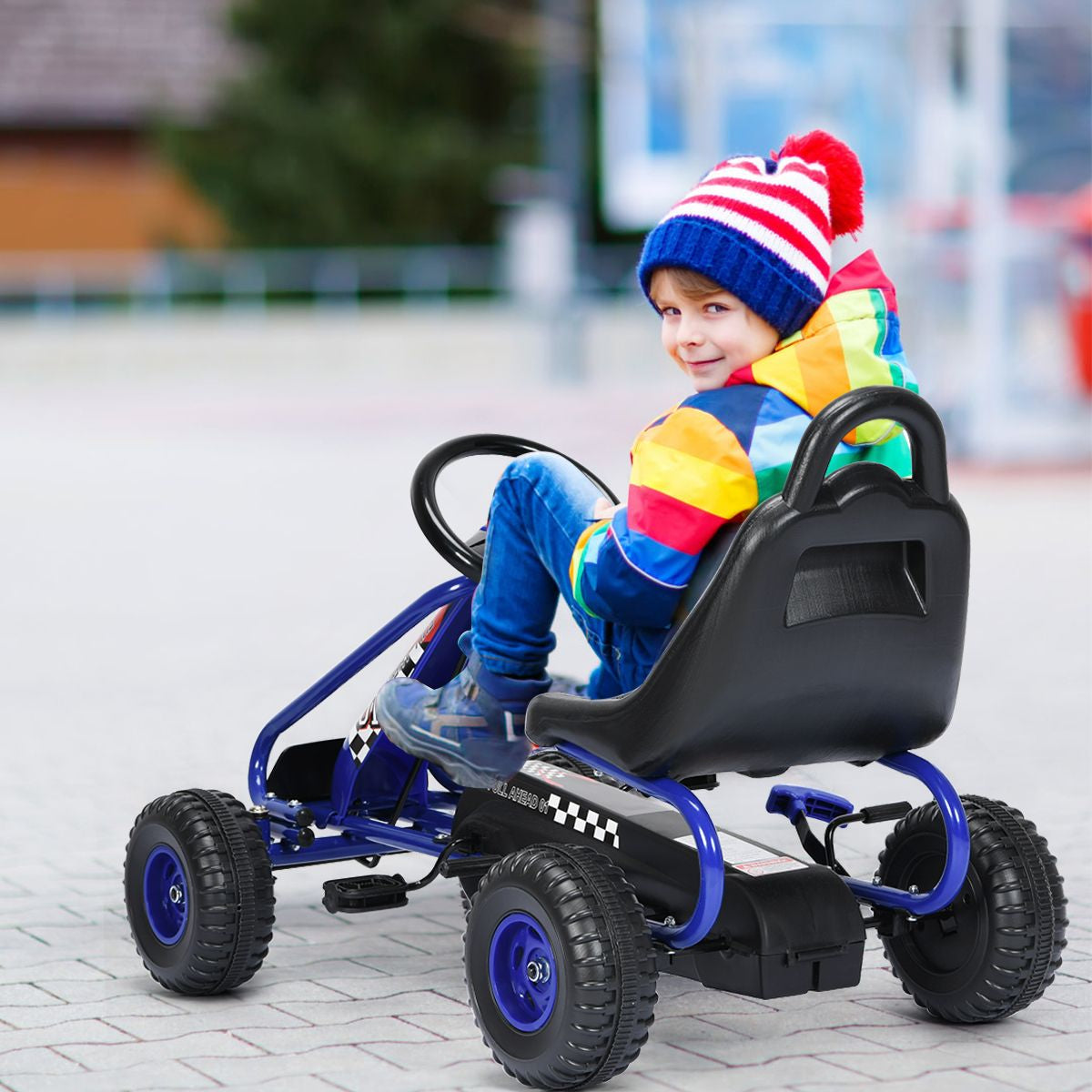 Gokart Mit Verstellbarem Sitz & Handbremse Tretauto Bis 30Kg Belastbar Pedal Go Cart