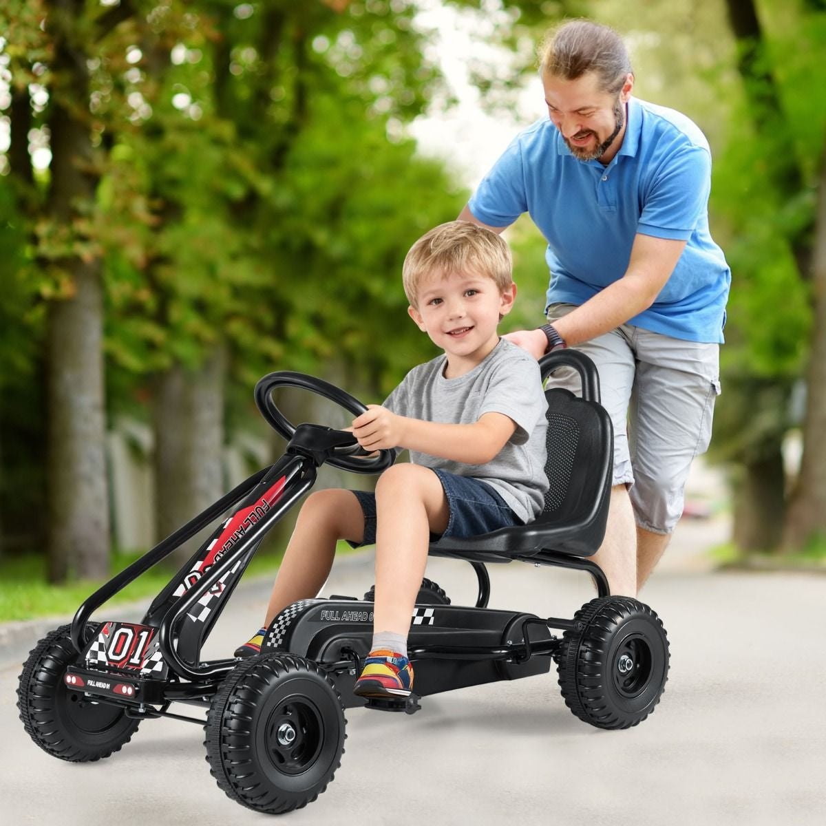 Gokart Mit Verstellbarem Sitz & Handbremse Tretauto Bis 30Kg Belastbar Pedal Go Cart