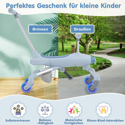 2-In-1-Rutschauto Für Kinder Schiebewagen Im Flugzeugmotiv Mit Led-Beleuchteten Rädern Bis Zu 50Kg Tragbar Blau/Rosa