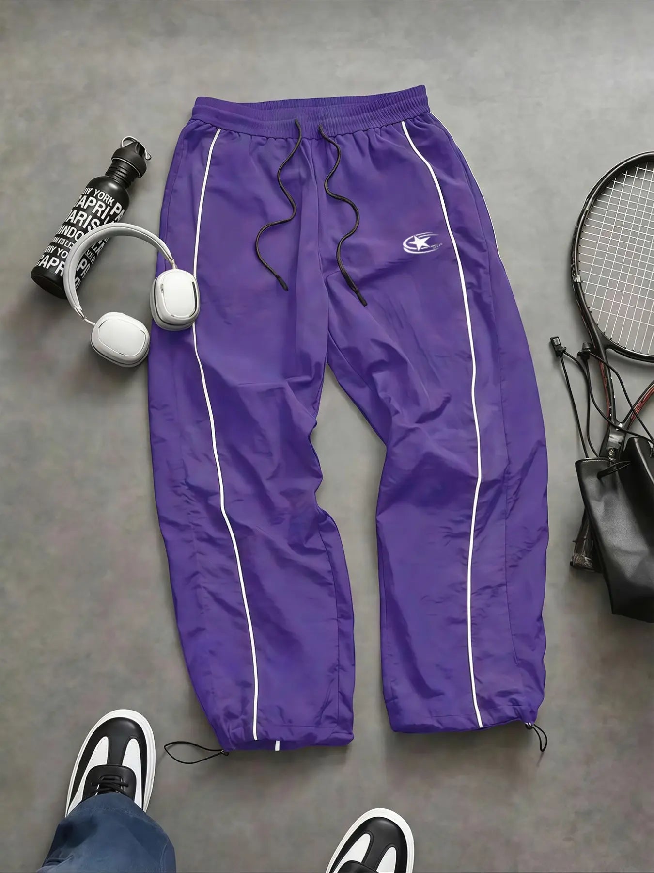 Men'S Casual Sporty Long Pants, Athleisure Pants, Loose Fit Elastic Cuff, Fashionable Print, Lightweight Fabric, Perfect for Daily Wear
