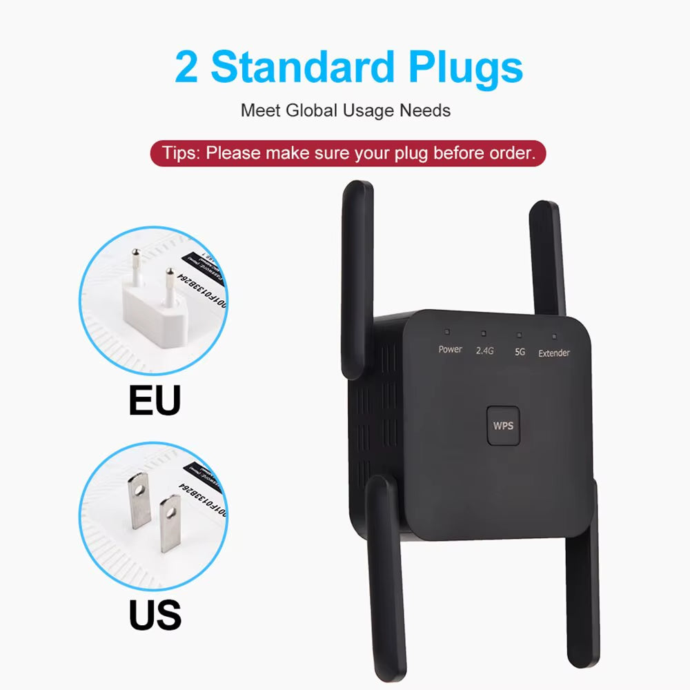 5Ghz AC1200 Wifi Repeater 1200Mbps Router Black Wifi Extender Amplifier 2.4G/5Ghz Wi-Fi Signal Booster Long Range Network