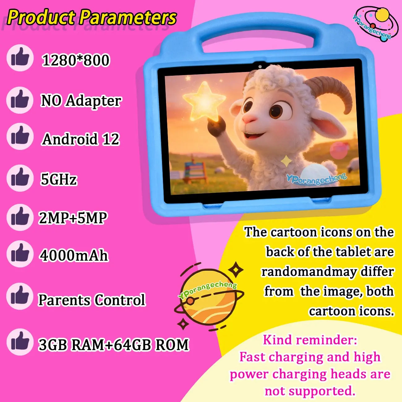 10.1 Inch Android Tablet for Education and Entertainment, Student Tablets, 64GB Expandable to 1Tb, 5G Wifi, HD Display with Parental Controls and Eva Case, Perfect Holiday Gift,No Adapter Included, Pink/Blue/Green/Orange
