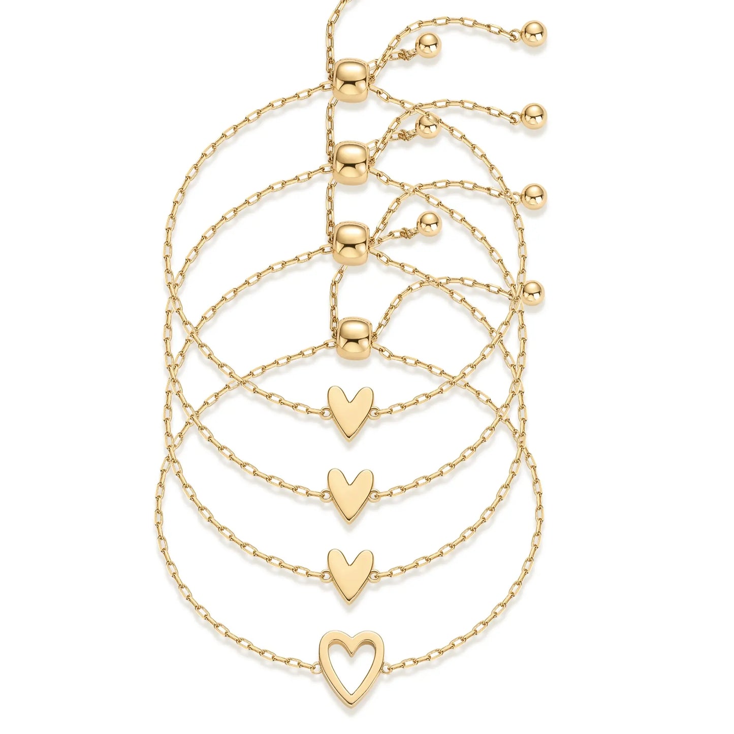 PAVOI 14K Gold Plated Adjustable Matching Bracelets for Women – Heart Charm and BFF Friendship Styles