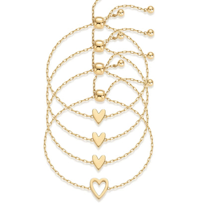 PAVOI 14K Gold Plated Adjustable Matching Bracelets for Women – Heart Charm and BFF Friendship Styles