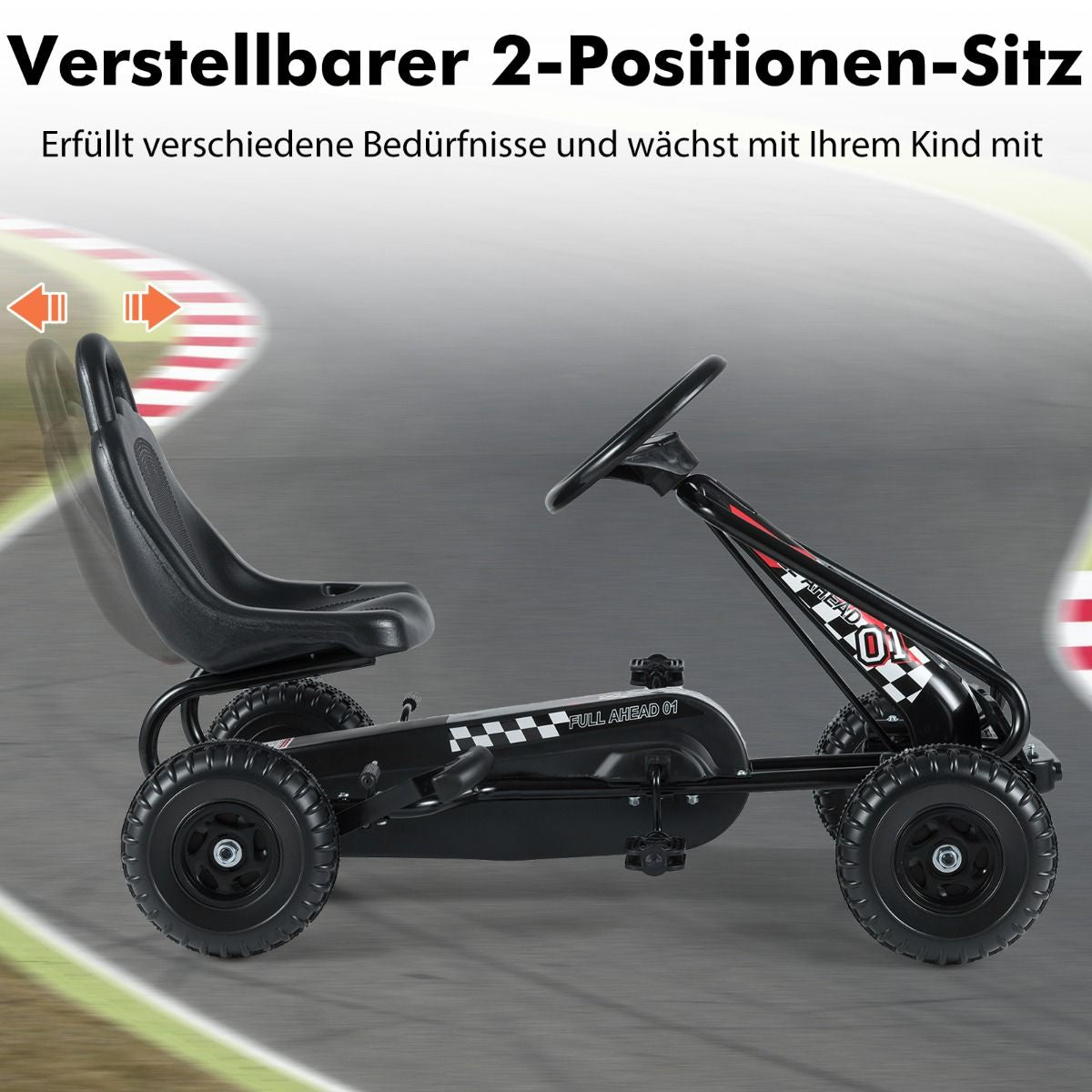 Gokart Mit Verstellbarem Sitz & Handbremse Tretauto Bis 30Kg Belastbar Pedal Go Cart