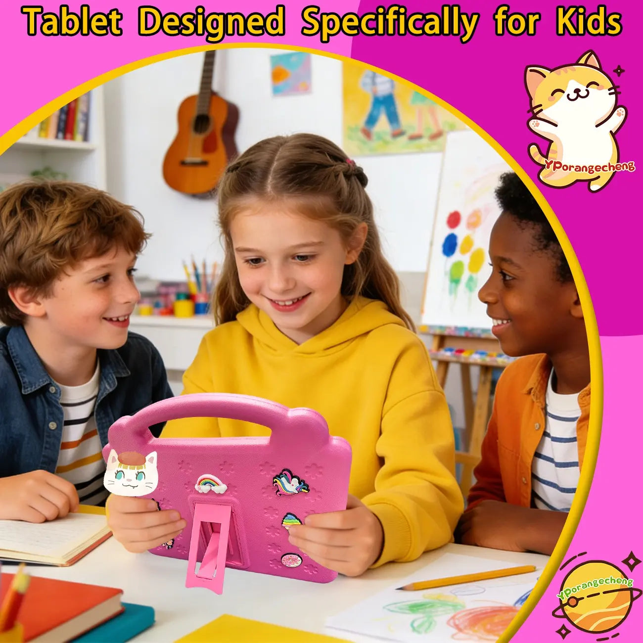 10.1 Inch Android Tablet for Education and Entertainment, Student Tablets, 64GB Expandable to 1Tb, 5G Wifi, HD Display with Parental Controls and Eva Case, Perfect Holiday Gift,No Adapter Included, Pink/Blue/Green/Orange
