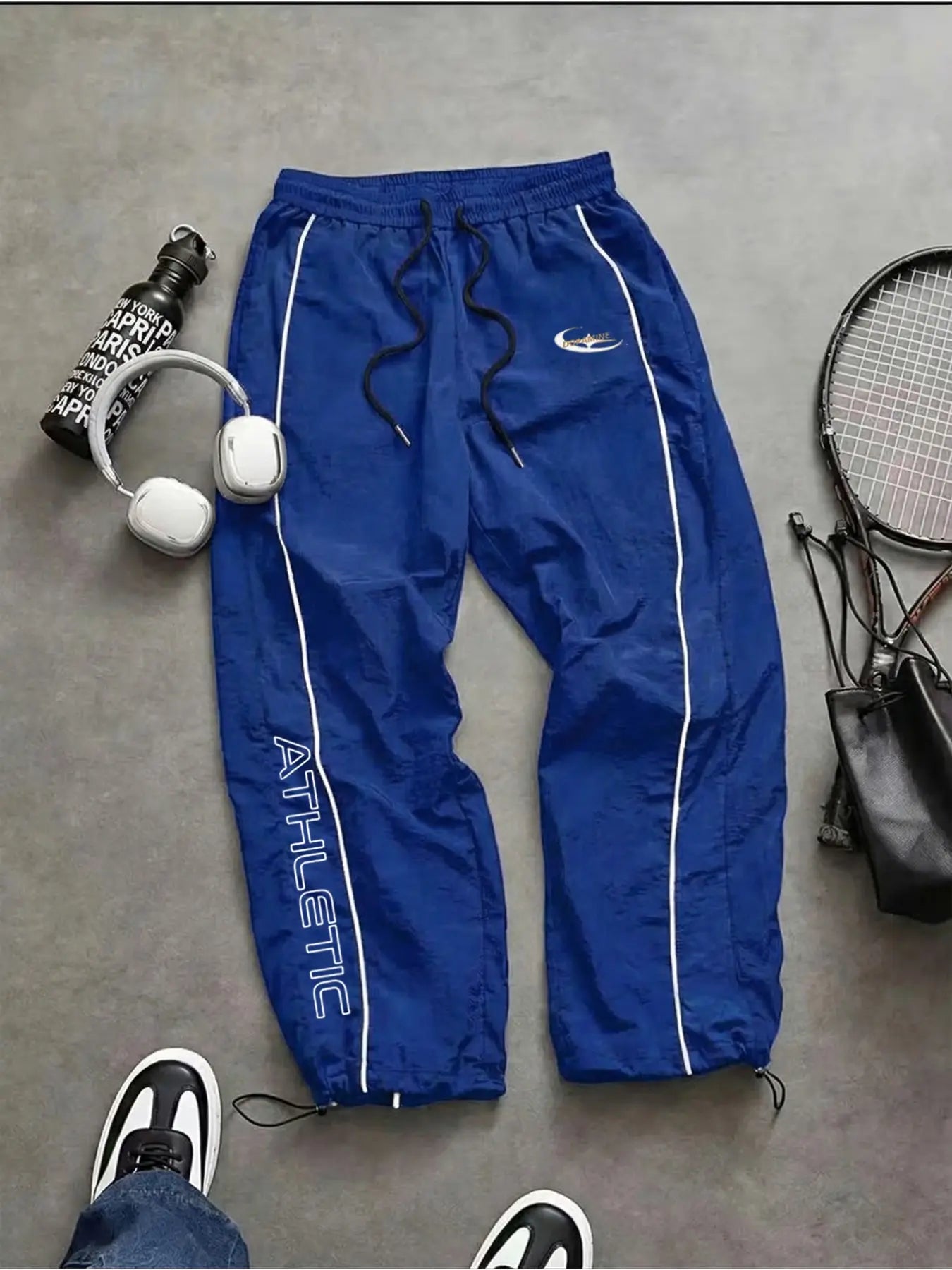 Men'S Casual Sporty Long Pants, Athleisure Pants, Loose Fit Elastic Cuff, Fashionable Print, Lightweight Fabric, Perfect for Daily Wear