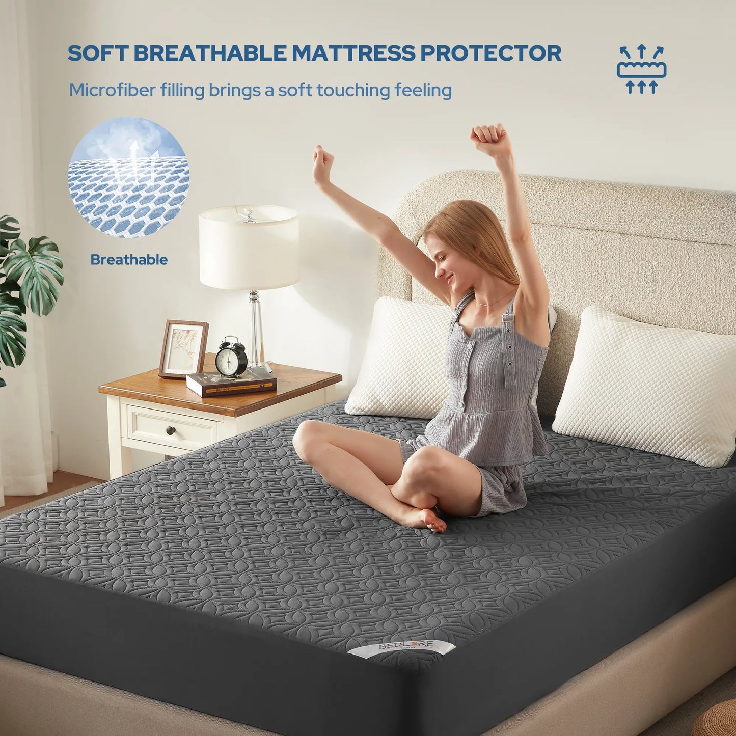 【Bedlore】Big Copper Coin Pattern Waterproof Mattress Protector, Soft & Dirt-Proof Fabric with Deep Pockets (Fits 6–18 Inches), Ideal for Bedroom, College Dorm & Hotel Use