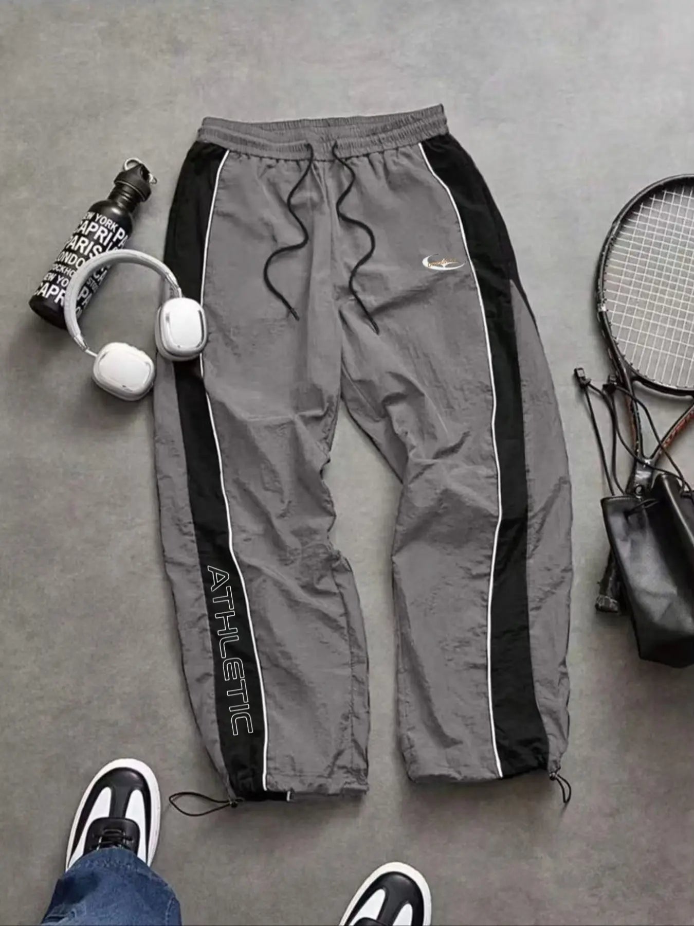 Men'S Casual Sporty Long Pants, Athleisure Pants, Loose Fit Elastic Cuff, Fashionable Print, Lightweight Fabric, Perfect for Daily Wear