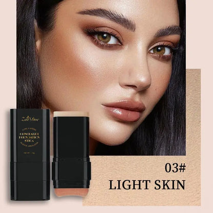 Zaidoc 7-Color Dual -Ended Concealer Foundation Stick, 2-In-1 Long-Lasting Foundation and Concealer with Brush, Creamy Full Coverage for Dark Circles & Blemishes, Hydrating Olive & Camellia, 2.09 Oz