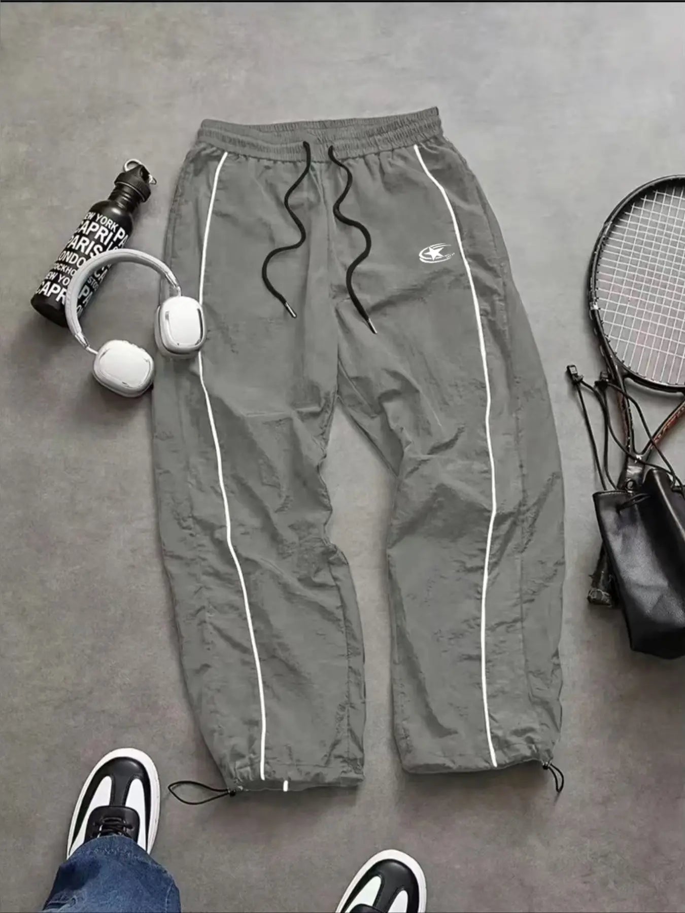 Men'S Casual Sporty Long Pants, Athleisure Pants, Loose Fit Elastic Cuff, Fashionable Print, Lightweight Fabric, Perfect for Daily Wear