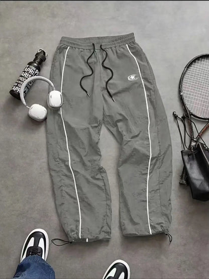 Men'S Casual Sporty Long Pants, Athleisure Pants, Loose Fit Elastic Cuff, Fashionable Print, Lightweight Fabric, Perfect for Daily Wear