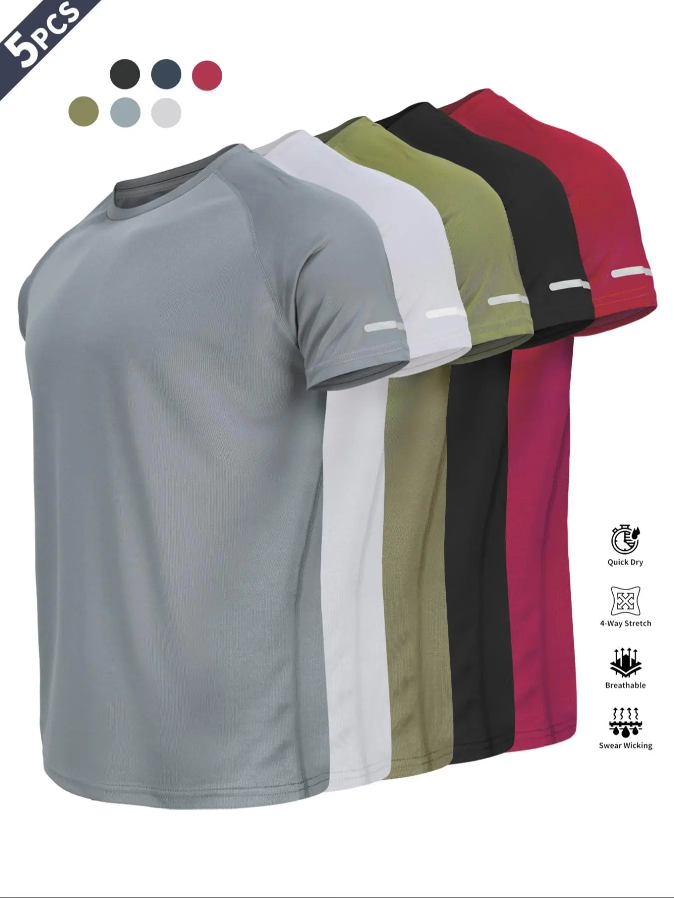 Reflective Sportswear T-Shirt, Breathable Quick-Dry Short Sleeve Crew Neck, Lightweight Men'S Athletic Tee, Ideal for Outdoor Activities