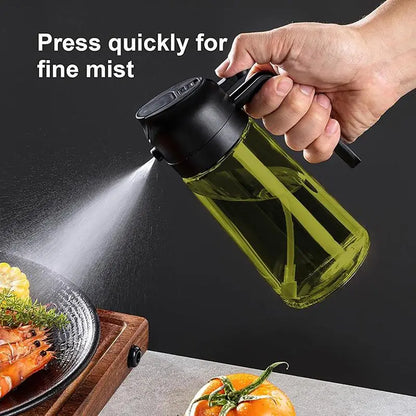 2 Count 2 in 1 Oil Sprayer for Cooking 16Oz/470Ml Light-Blocking Dark , Olive Oil Dispenser Bottle for Kitchen, Premium Dark Green Glass Oil Bottle, Food-Grade Oil Mister for Air Fryer, BBQ