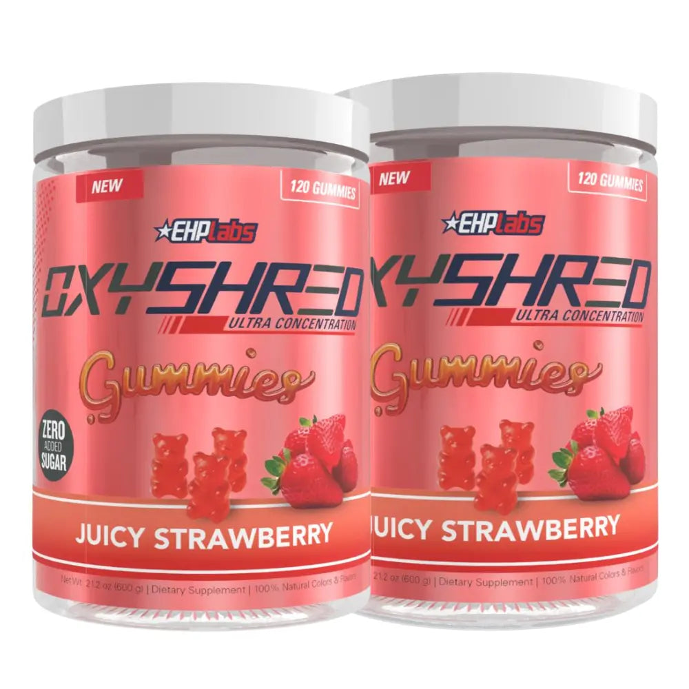 Ehplabs Oxyshred Gummies | 120Ct Juicy Strawberry & Blue Raspberry Pre Workout Gummy Zero Added Sugar L Carnitine & Natural Caffeine on the Go Energy, Edible Preworkout