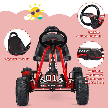 Gokart Mit Verstellbarem Sitz & Handbremse Tretauto Bis 30Kg Belastbar Pedal Go Cart