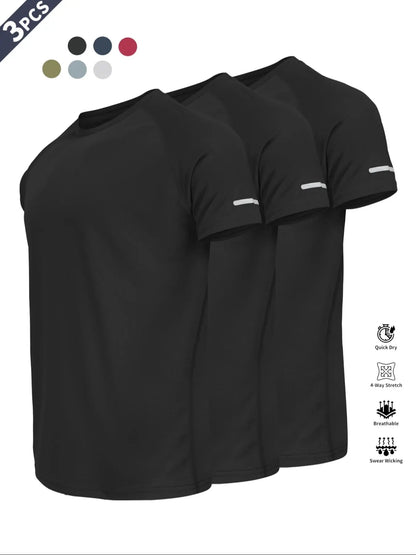 Reflective Sportswear T-Shirt, Breathable Quick-Dry Short Sleeve Crew Neck, Lightweight Men'S Athletic Tee, Ideal for Outdoor Activities