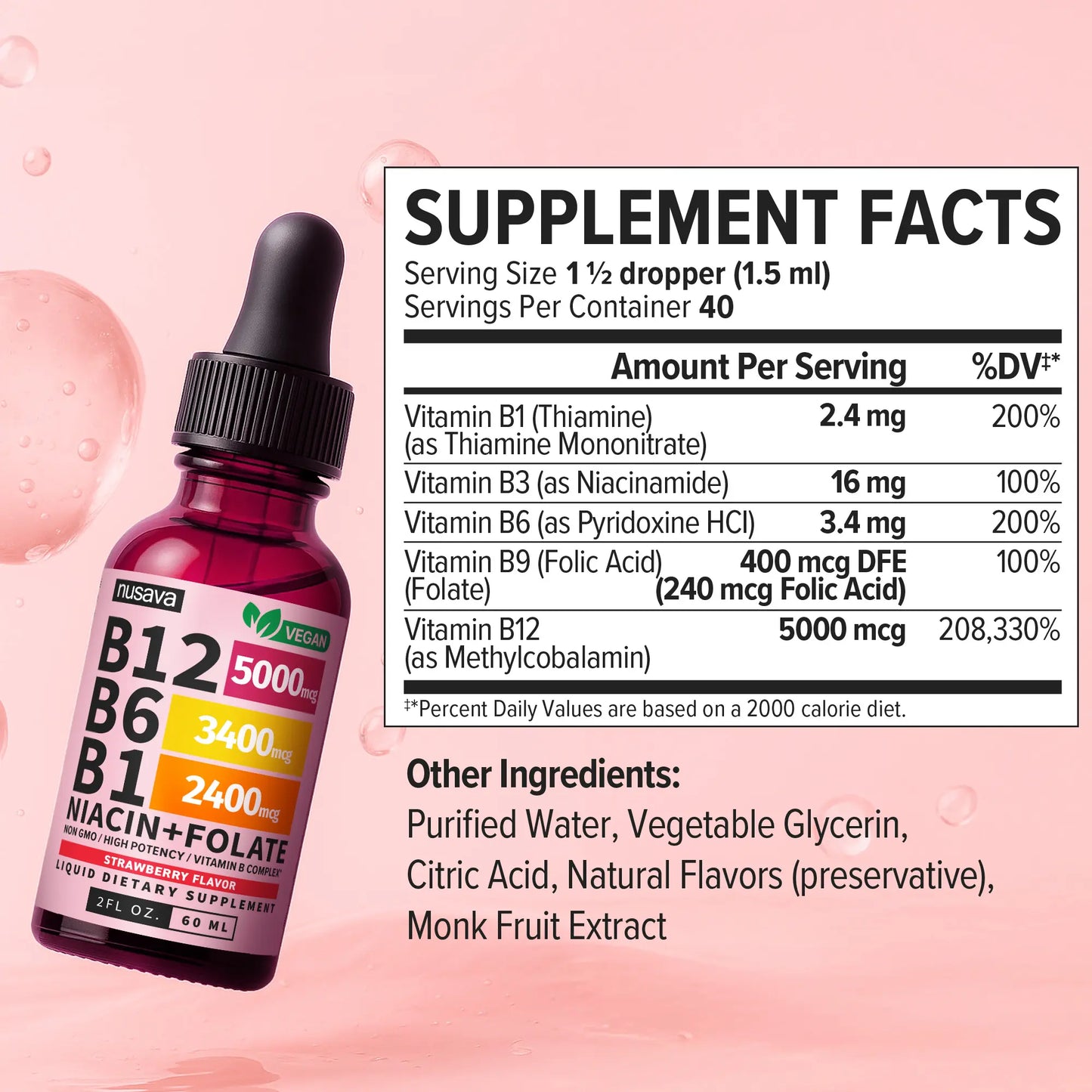 (2-PACK) Vitamin B12 Liquid Supplement Drops with B6, B1, Niacin & Folate - Edible Support for Energy, Brain & Heart, Non-Gmo & Gluten-Free, 4 Fl Oz Fitness Dietary