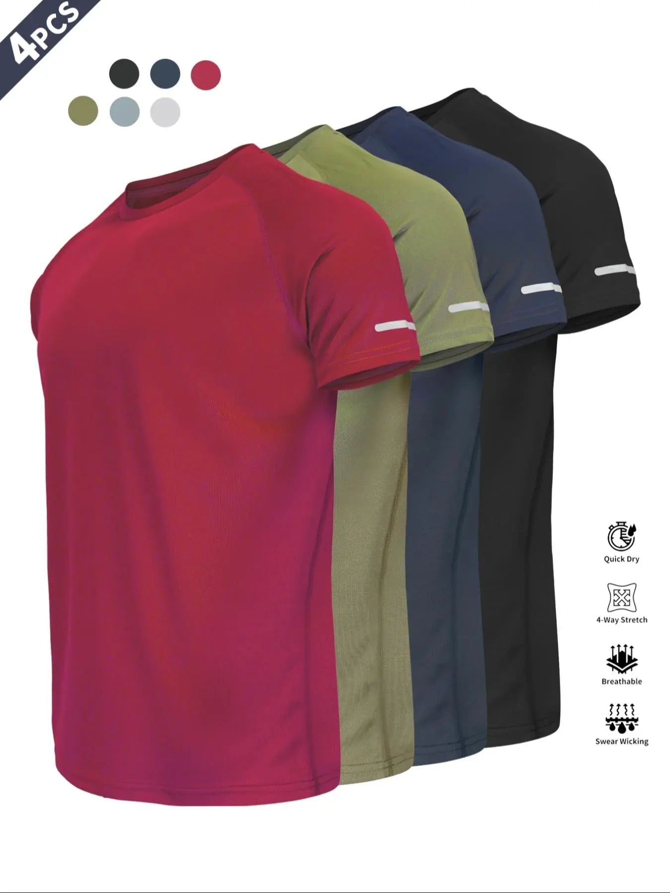 Reflective Sportswear T-Shirt, Breathable Quick-Dry Short Sleeve Crew Neck, Lightweight Men'S Athletic Tee, Ideal for Outdoor Activities