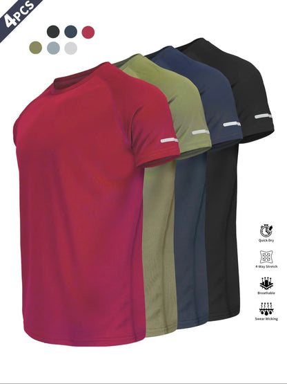 Reflective Sportswear T-Shirt, Breathable Quick-Dry Short Sleeve Crew Neck, Lightweight Men'S Athletic Tee, Ideal for Outdoor Activities