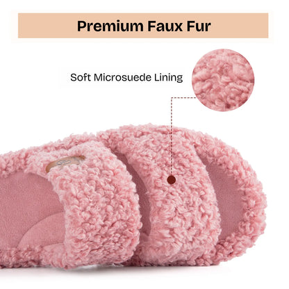 Everfoams Women'S Fuzzy Open-Toe Slippers – Stylish Classic Slides with Soft Memory Foam, Non-Slip Rubber Sole, Perfect Cozy Footwear ,Girl Fur Flipflop Walking Shoes Fluffy Modern Sleeper Slip on Clog, Gifts for Mom, Summervibes, Mother'S Day Gift